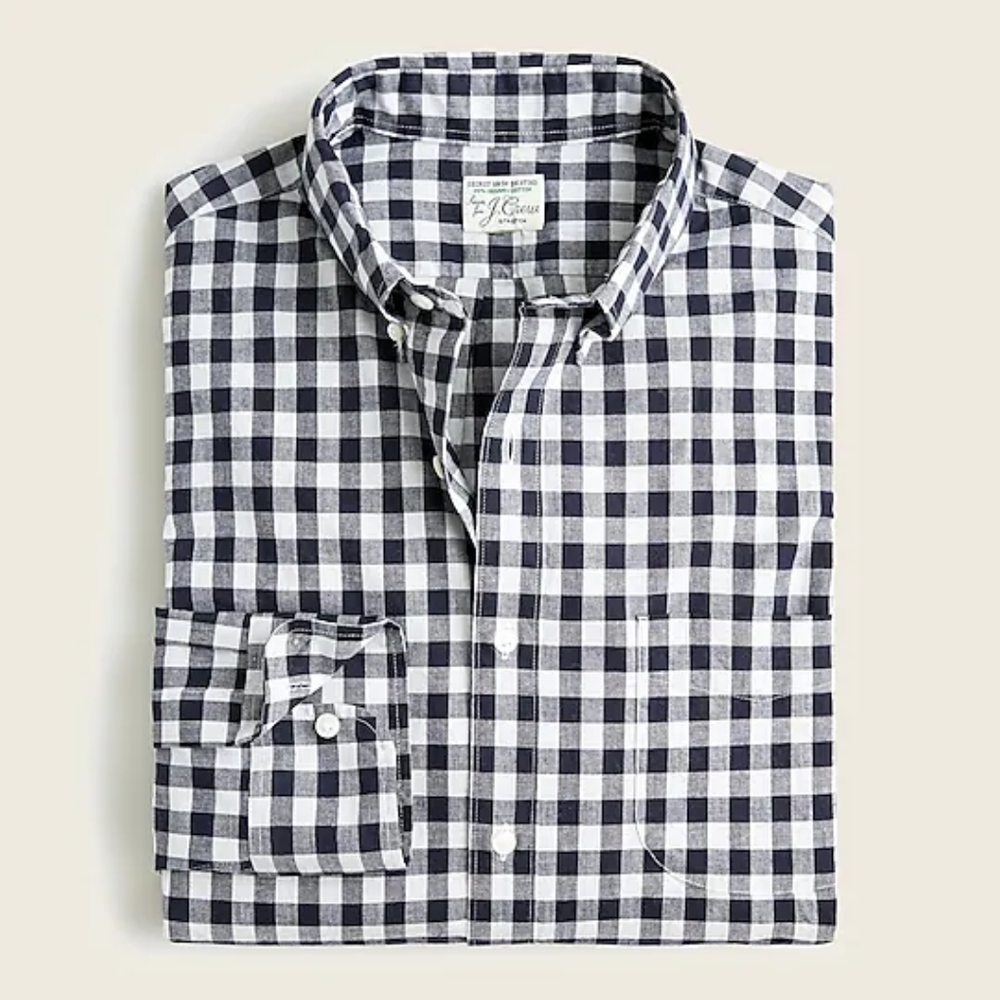 JCREW Organic Cotton Secret Wash Button Down Shirt in Navy Gingham